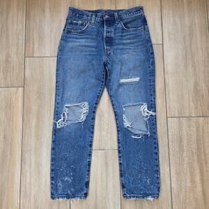 Levi's 501 Crop Jeans Women 27 Button Fly Distressed High Rise Straight Denim